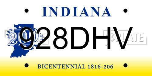 928DHV Indiana License Plate