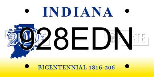 928EDN Indiana License Plate