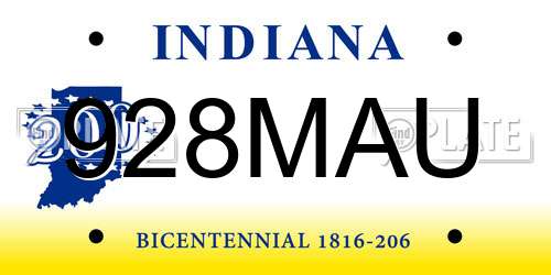 928MAU Indiana License Plate