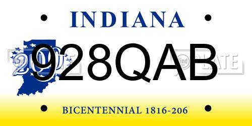 928QAB Indiana License Plate