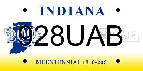 928UAB Indiana License Plate