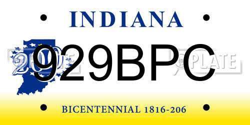929BPC Indiana License Plate