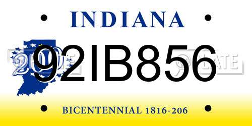 92IB856 Indiana License Plate