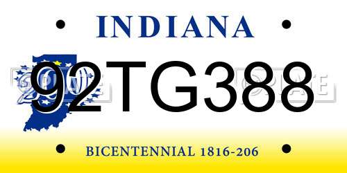 92TG388 Indiana License Plate