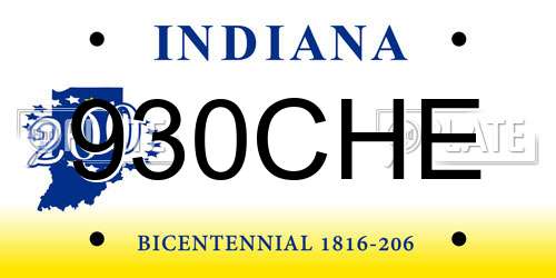 930CHE Indiana License Plate
