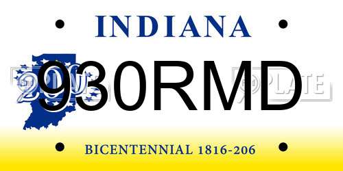930RMD Indiana License Plate