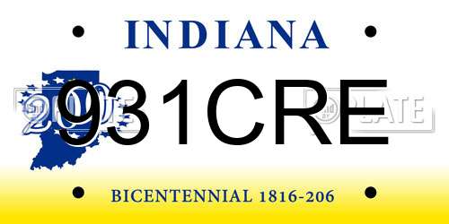 931CRE Indiana License Plate