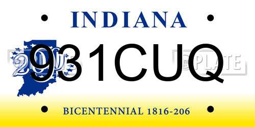 931CUQ Indiana License Plate