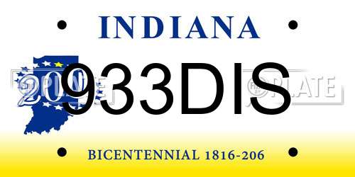 933DIS Indiana License Plate