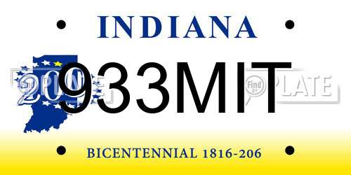 933MIT Indiana License Plate