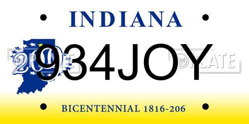934JOY Indiana License Plate