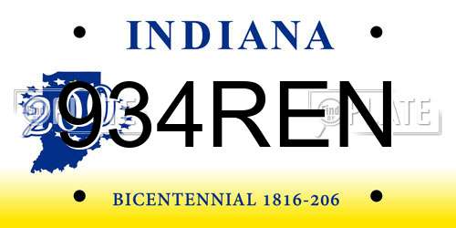 934REN Indiana License Plate