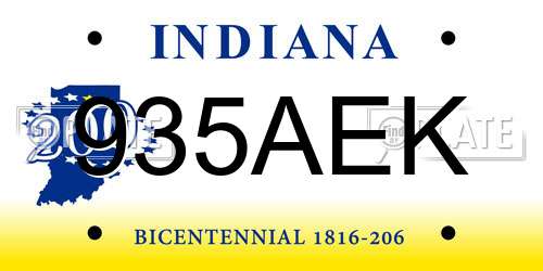 935AEK Indiana License Plate