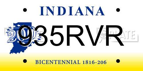 935RVR Indiana License Plate