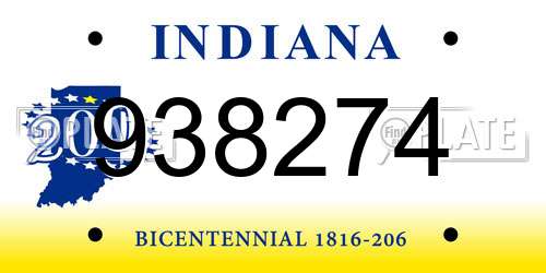 938274 Indiana License Plate