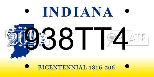 938TT4 Indiana License Plate