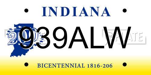 939ALW Indiana License Plate