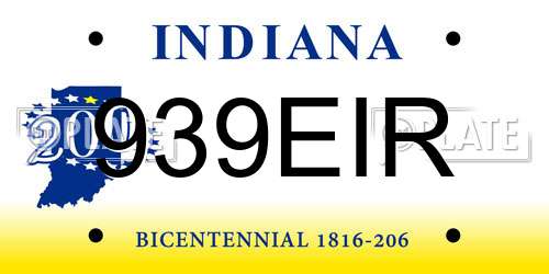 939EIR Indiana License Plate