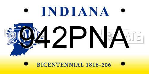 942PNA Indiana License Plate