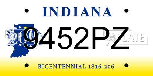 9452PZ Indiana License Plate