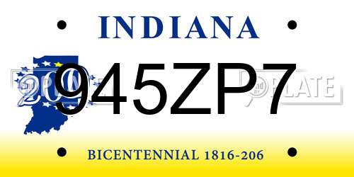 945ZP7 Indiana License Plate