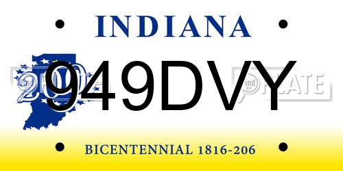 949DVY Indiana License Plate