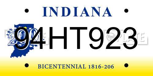 94HT923 Indiana License Plate