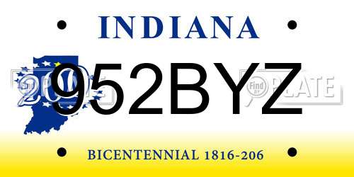 952BYZ Indiana License Plate