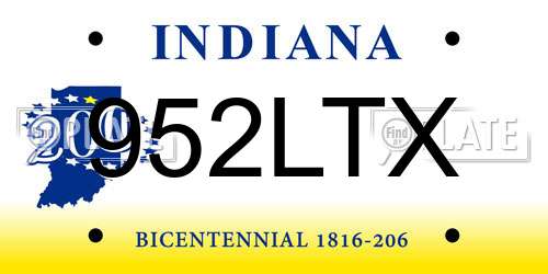 952LTX Indiana License Plate