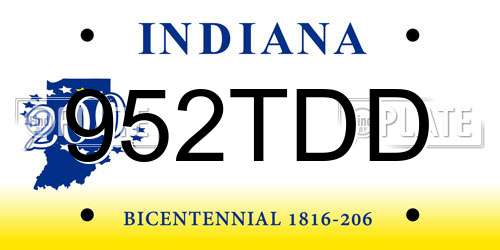 952TDD Indiana License Plate