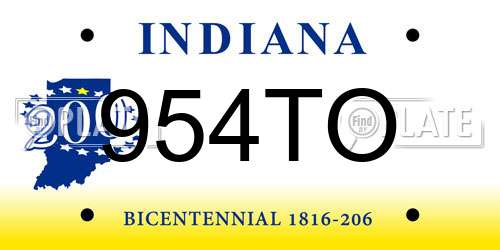 954TO Indiana License Plate
