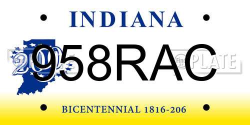 958RAC Indiana License Plate