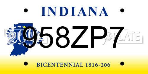 958ZP7 Indiana License Plate