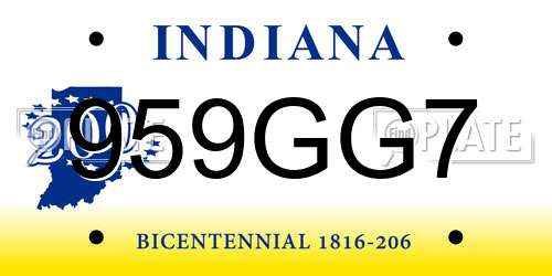 959GG7 Indiana License Plate
