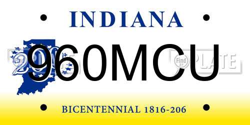 960MCU Indiana License Plate