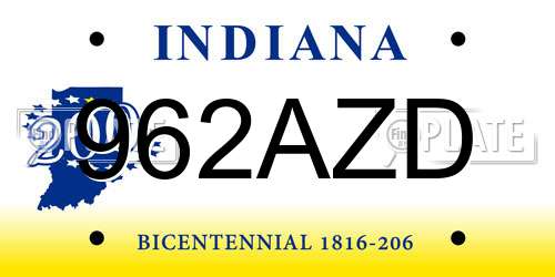 962AZD Indiana License Plate