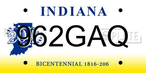 962GAQ Indiana License Plate