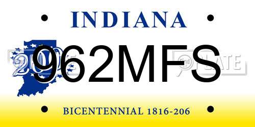 962MFS Indiana License Plate