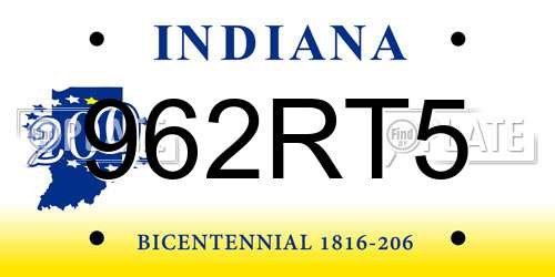 962RT5 Indiana License Plate