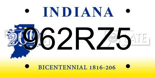962RZ5 Indiana License Plate