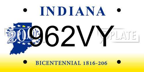 962VY Indiana License Plate