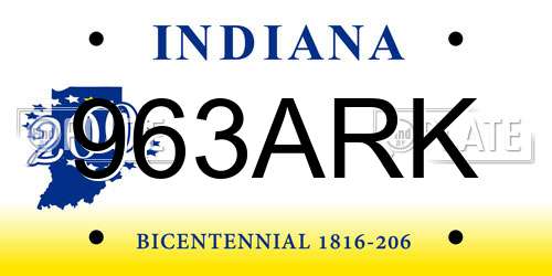 963ARK Indiana License Plate