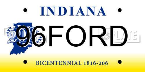 96FORD Indiana License Plate