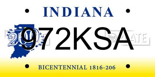 972KSA Indiana License Plate