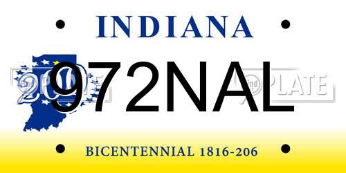 972NAL Indiana License Plate