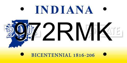 972RMK Indiana License Plate