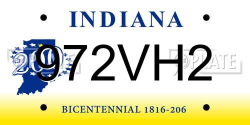 972VH2 Indiana License Plate