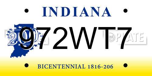 972WT7 Indiana License Plate