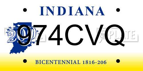 974CVQ Indiana License Plate