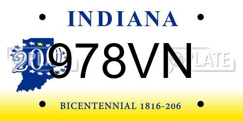 978VN Indiana License Plate